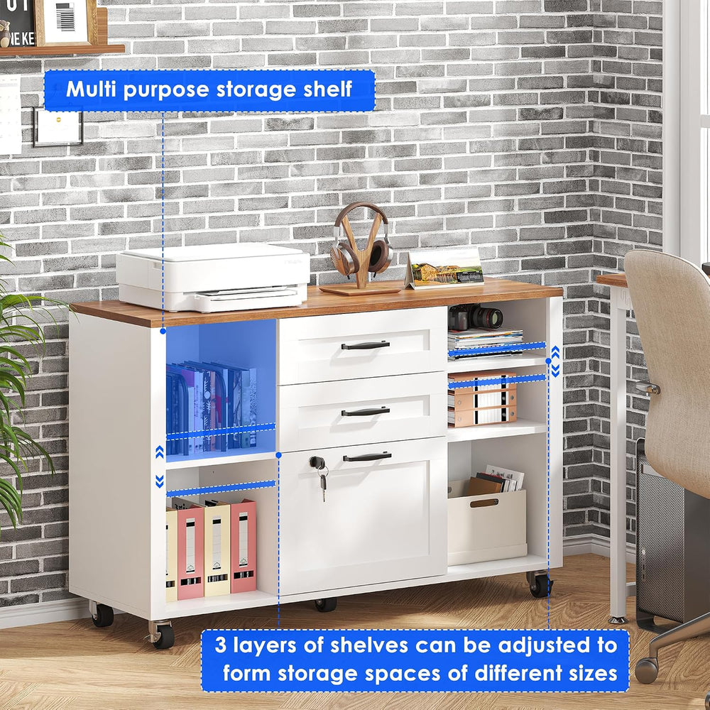 kepptory 3 Drawer Wood Mobile Large lateral File Cabinet with Lock, Lockable ...
