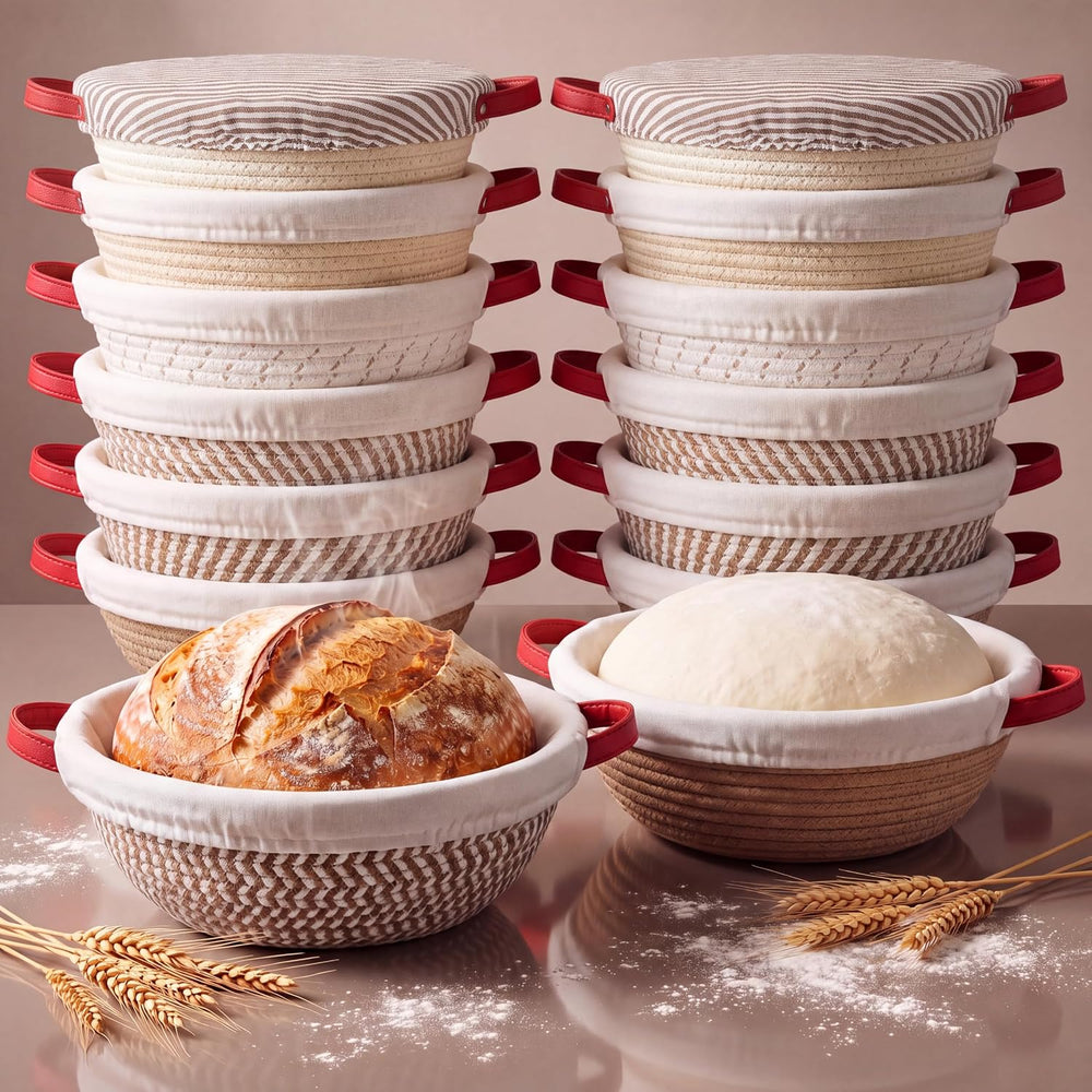 Gisafai 12 Set Banneton Bread Proofing Baskets Bulk 9 Inch Round Cotton Rope ...