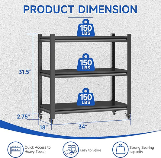 3 Tier Adjustable Garage Storage Shelving, Heavy Duty Utility Rack Shelf Unit - Image 2