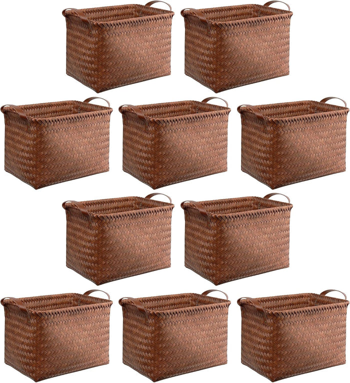 BROWNLILY Handwoven Clothes Basket Laundry Hampers Large Wicker Storage Baskets for Shelves Blankets Closet Storage Bins Car Bedroom Bathroom Organizers and Storage Bath (Pack of 10, Brown)