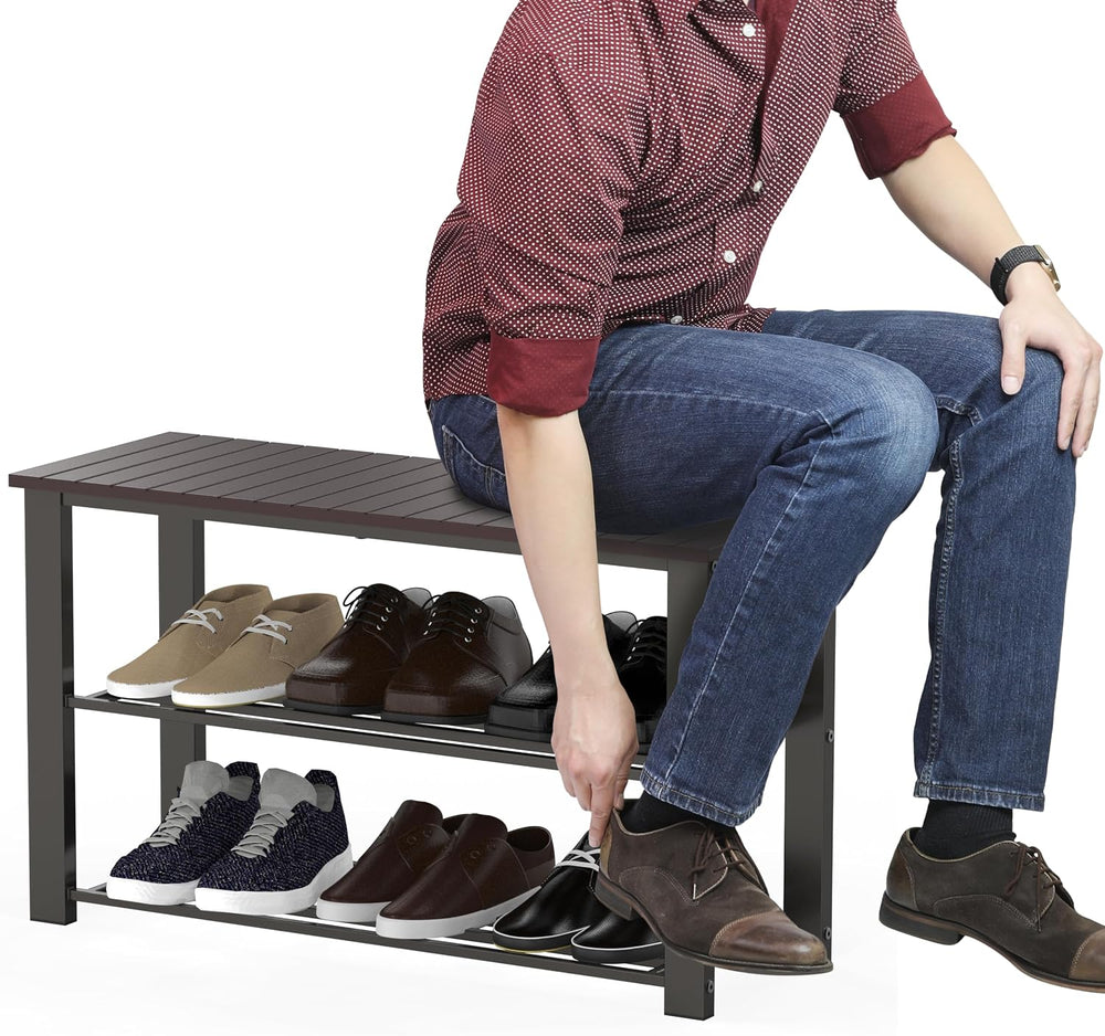 Simple Houseware Wooden Top Shoe Rack Bench for Entryway, Dark Brown