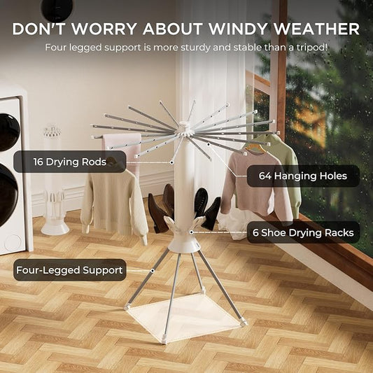 Clothes Drying Rack Foldable, Portable 4-Legged Laundry Drying Racks, Shoe - Image 2