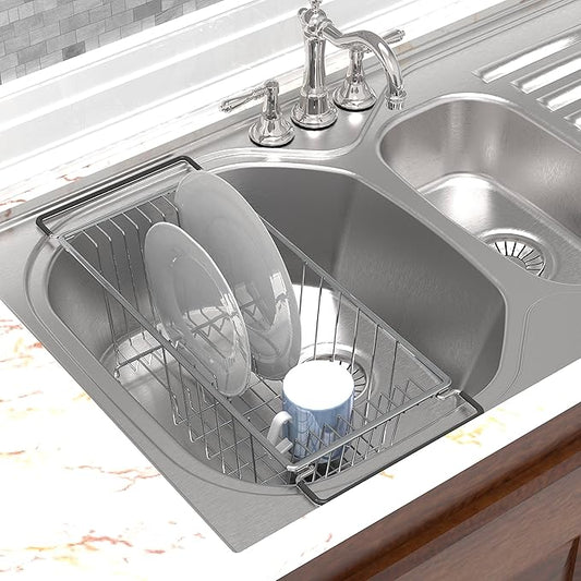 Simple Houseware Over Sink Counter Top Stainless Steel Dish Drainer Drying Rack - Image 2