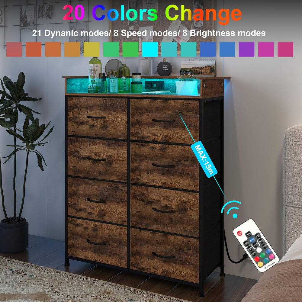 Tall Dresser for Bedroom with Charge Station 8 Drawers Dresser with LED Light...