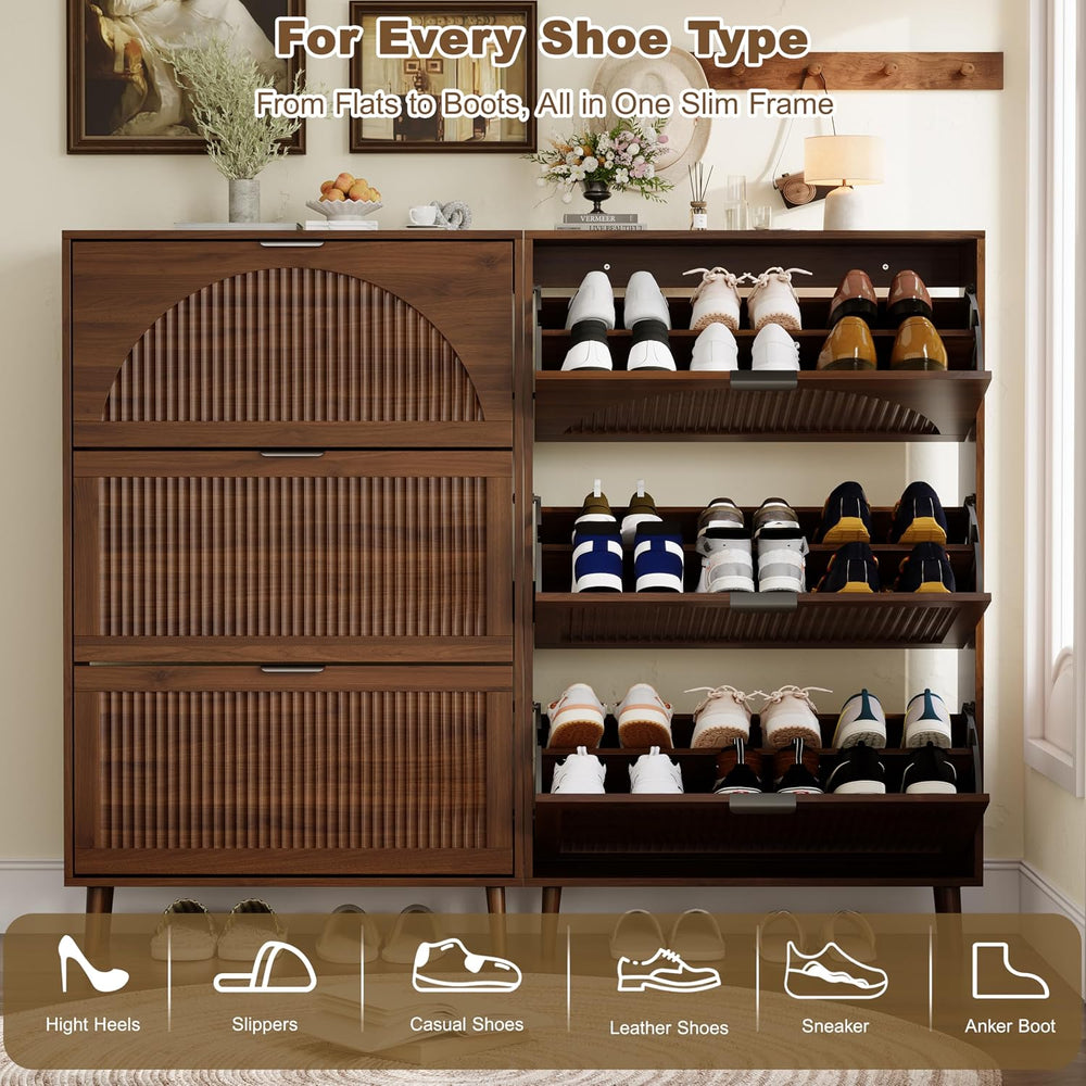 Shoe Storage Cabinet with 3 Flip Drawers, Narrow Wood Shoe Organizer Cabinet ...