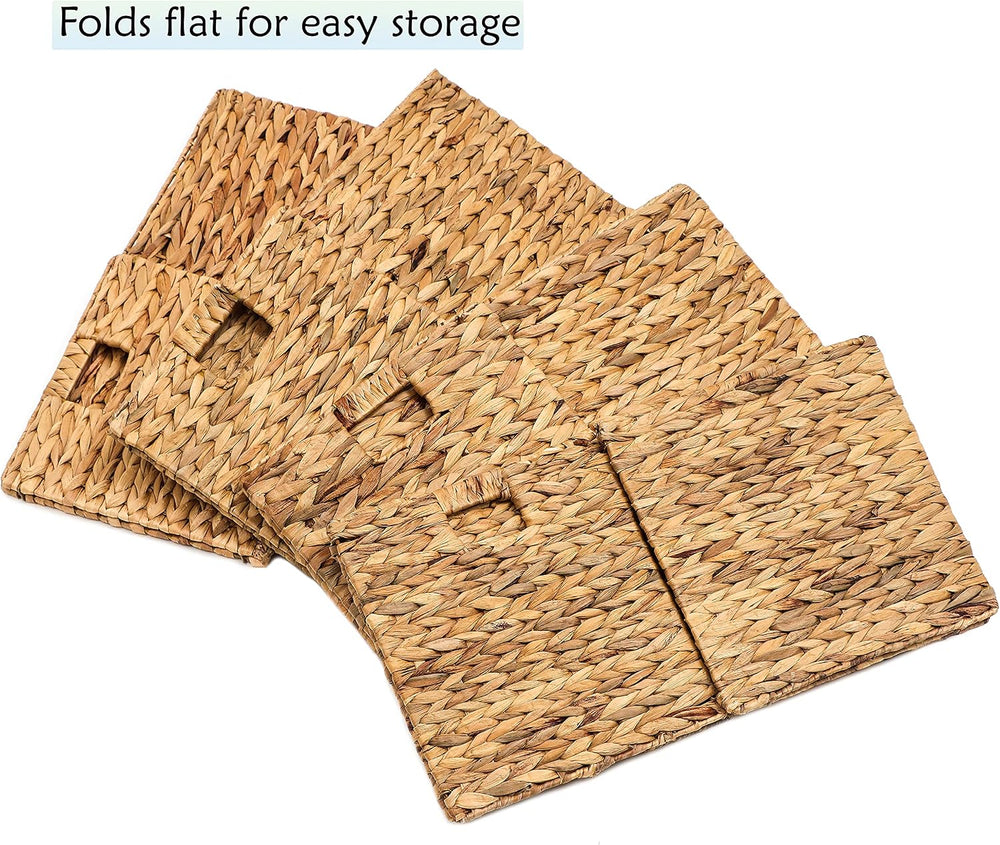 Trademark Innovations Foldable Hyacinth Storage Baskets with Iron Wire Frame ...