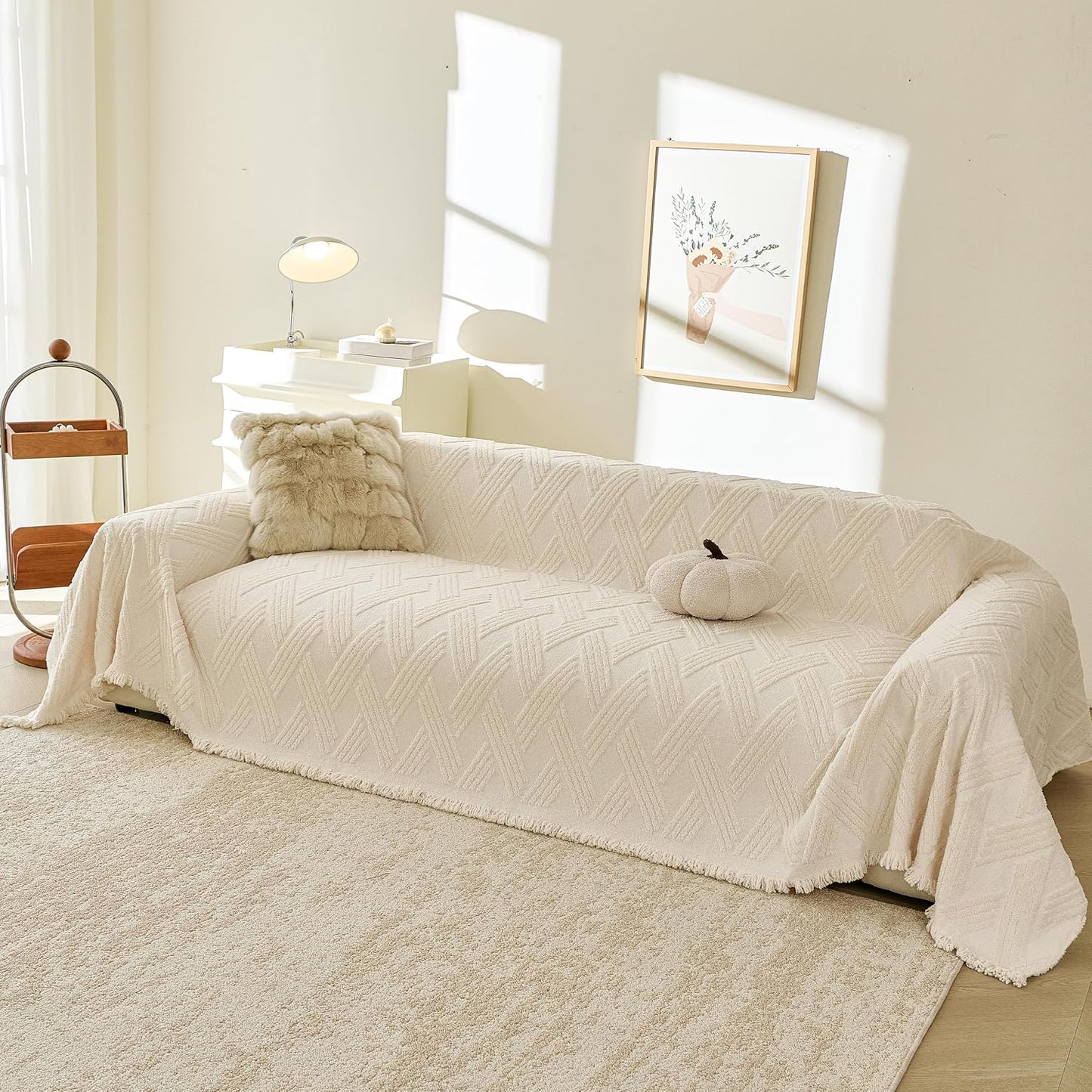 Couch Covers for Dogs, Sofa Covers for 2 Cushion Couch, Plush Couch Blanket Cover Sectional Washable, Sofa Slipcover Protector, Slip Covers for Sofas High Weight Warm, Chevron Cream, 71" ×102"