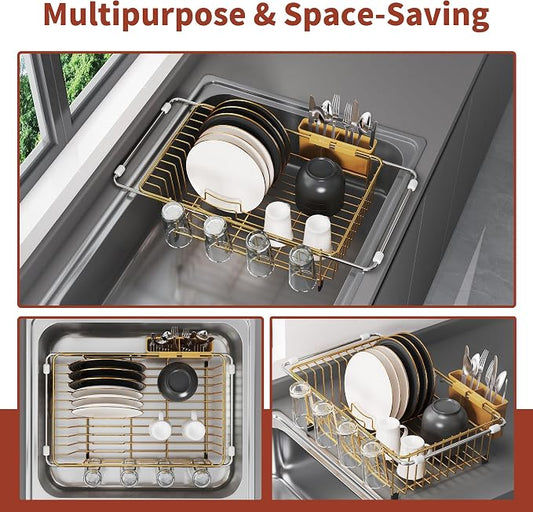 JASIWAY Sink Dish Drying Rack, Expandable Stainless Steel Dish Rack Over Sink - Image 2