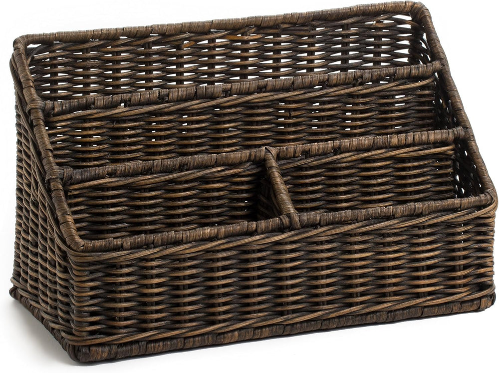 The Basket Lady 4-Section Wicker Organizer Basket Walnut Brown