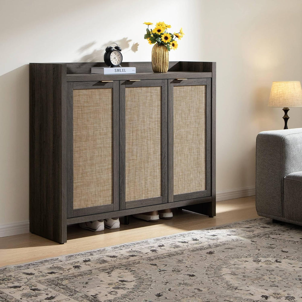SICOTAS Shoe Storage Cabinet Set of 2, Rattan Large Tall Shoe Cabinet