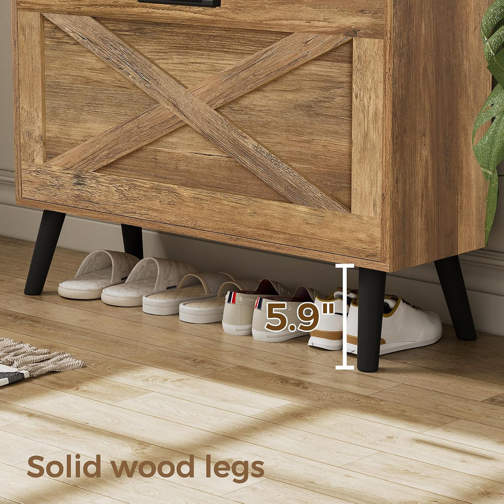 Homleke Farmhouse Shoe Storage Cabinet with Flip Drawers & Barn Door Design