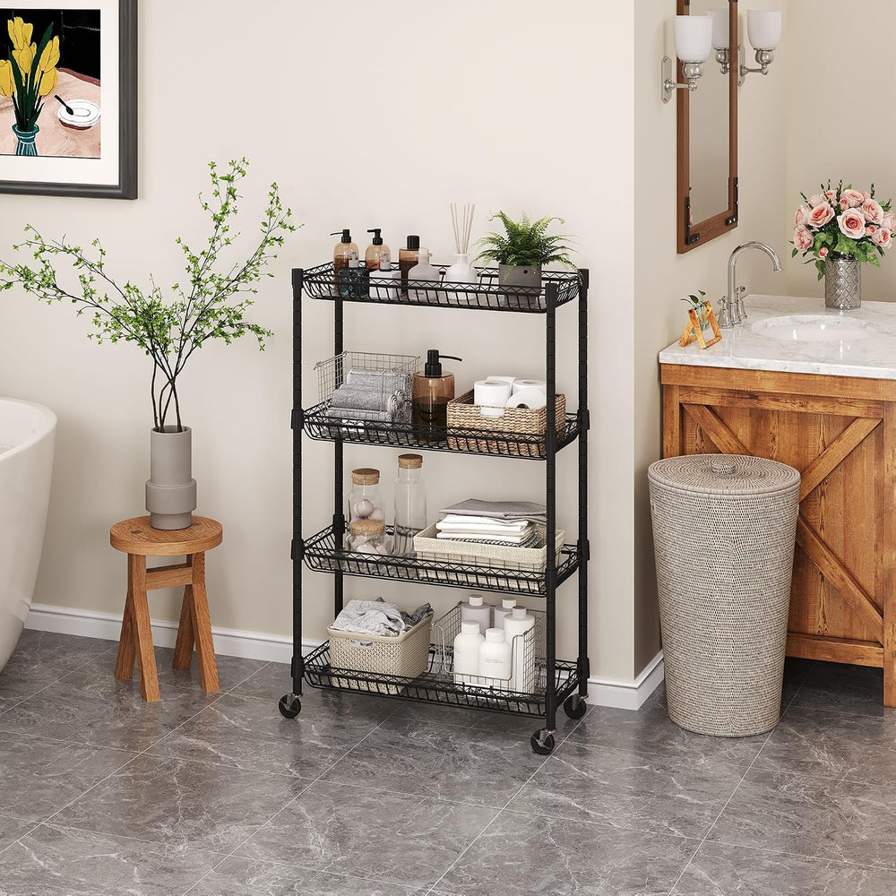 4-Tier Rolling Storage Shelves with Wire Baskets,30x13.5x44.5in
