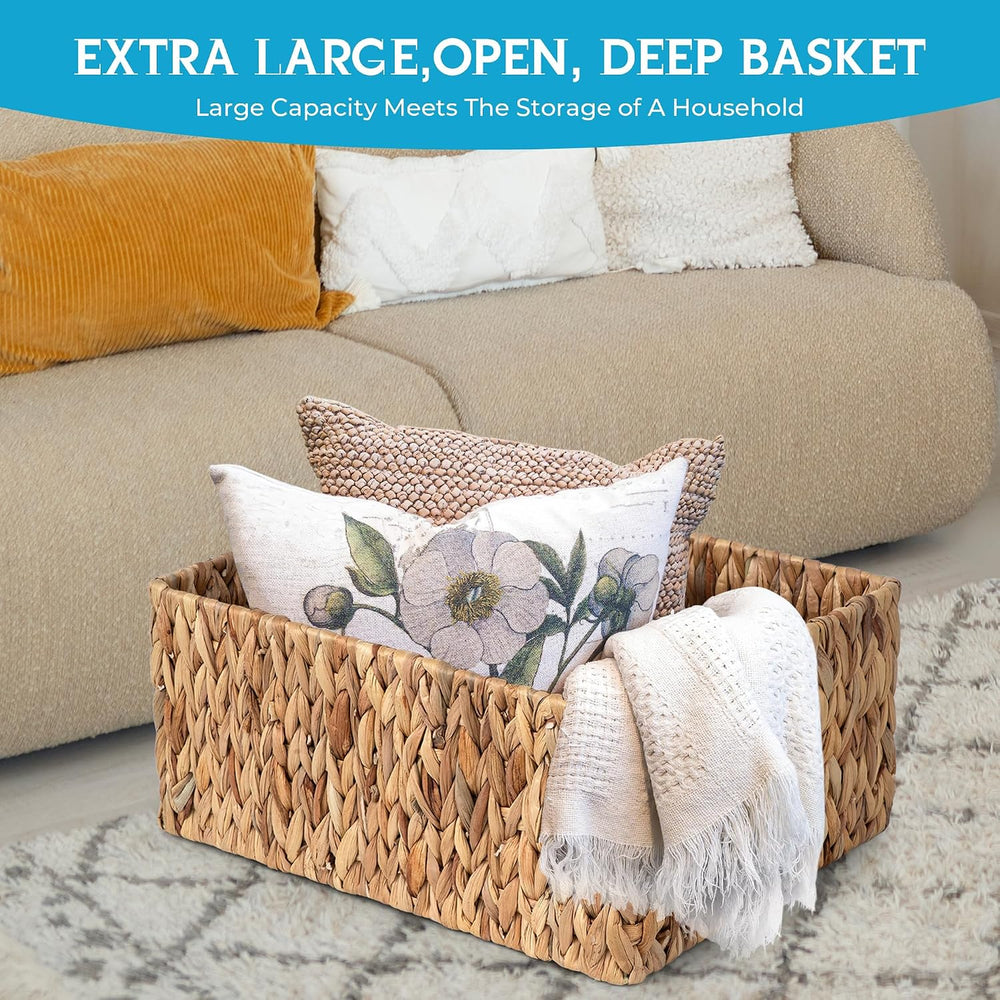 Jumbo Wicker Basket for Orgainzing, Extra Large Rectangular Water Hyacinth St...