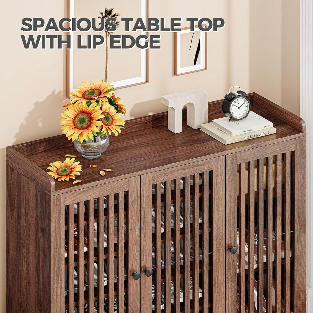 IRONCK Shoe Cabinet with 3 Doors, Shoe Storage Cabinet with Slatted Doors