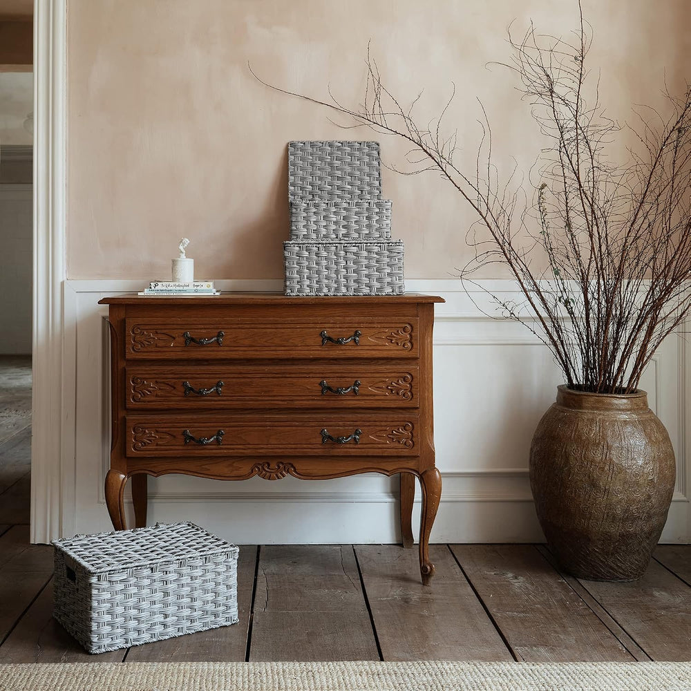 GRANNY SAYS Wicker Basket with Lid, Wicker Storage Baskets for Shelves