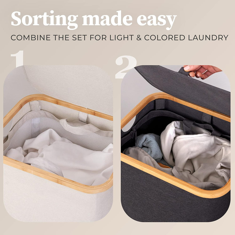 HENNEZ Laundry Hamper With Lid - 100L - Thick Fabric 220gsm - Dirty Clothes H...