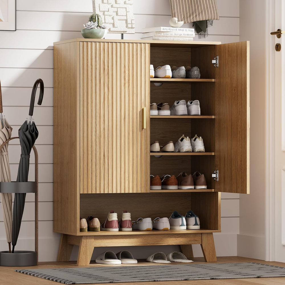 HUANLEGO Shoe Cabinet Storage for Entryway with Doors, Oak
