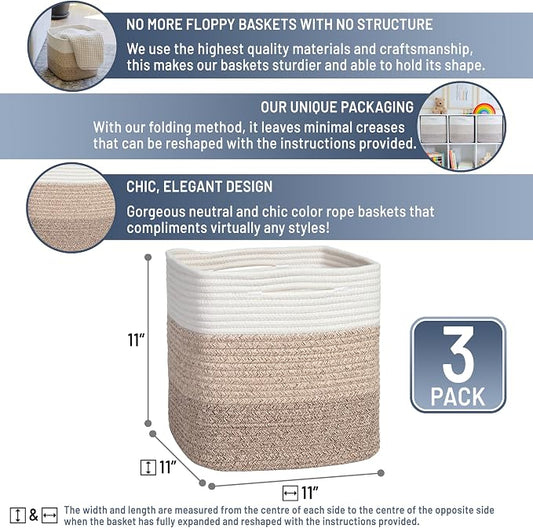 NaturalCozy Storage Cubes 11 Inch Cotton Rope Woven Baskets - Image 2