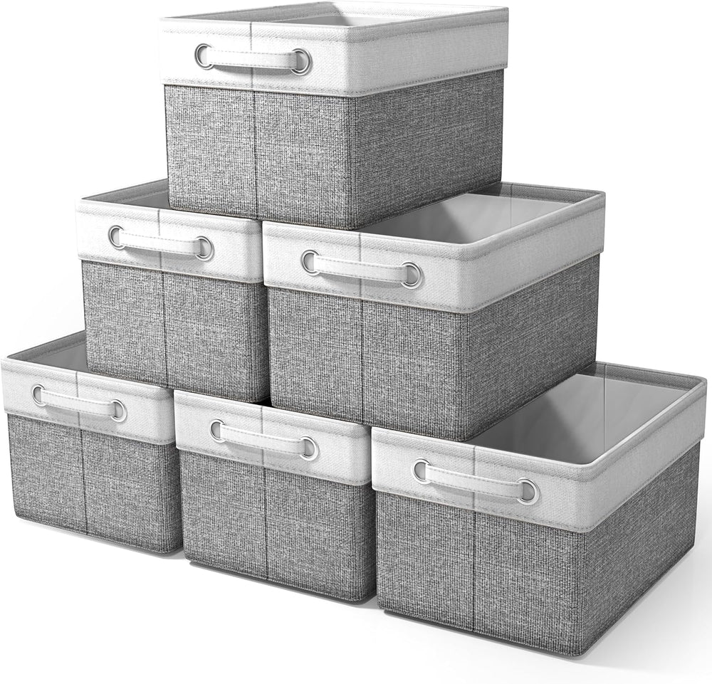 Sorbus Storage Baskets for Shelves, Foldable Organizer (Gray White, 6 Pack)