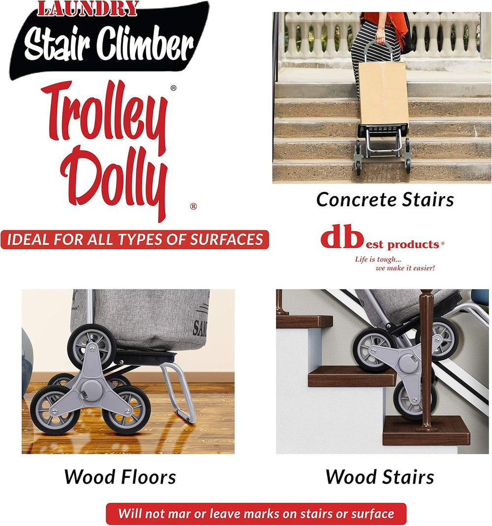 dbest products Stair Climber Laundry Trolley Dolly, Grey Laundry Bag Hamper B...
