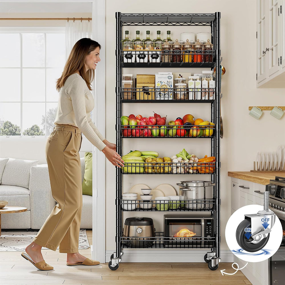 DurayLoly 7-Tier Wire Shelving Unit with Basket Shelf & Wheels