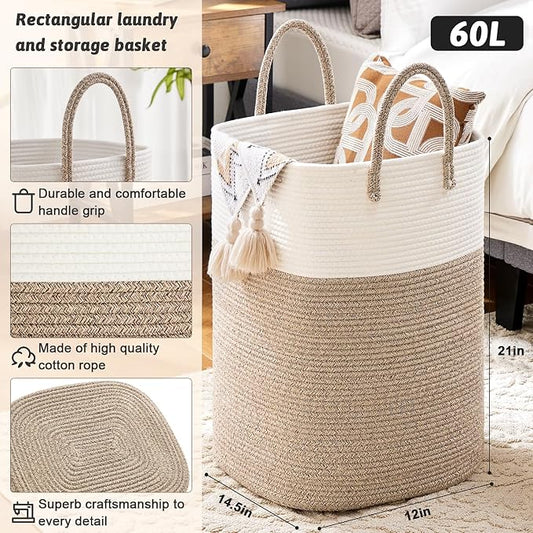 Laundry Basket, Woven Cotton Rope Laundry Hamper, Versatile Storage - Image 2