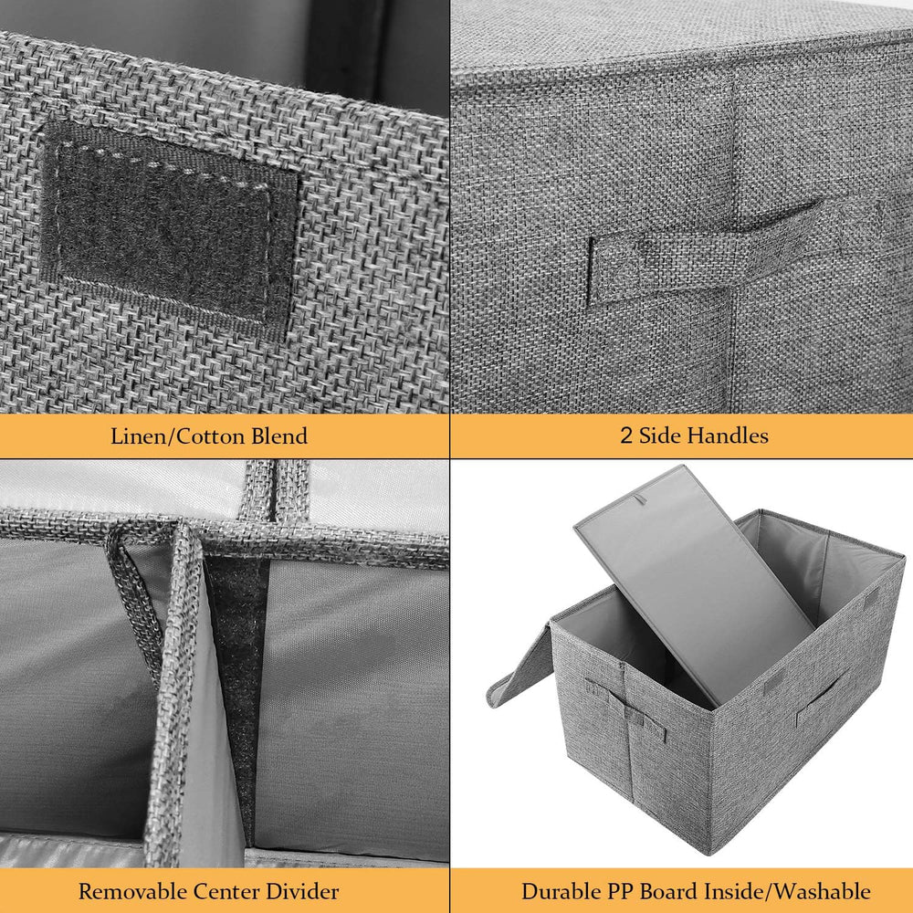 2 Pack Large Storage Boxes with Lids and Handles, Collapsible Linen Storage B...