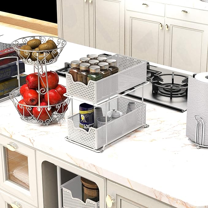 SIMPLE HOUSEWARE 2 Tier Sliding Cabinet Basket Organizer Drawer - Image 6