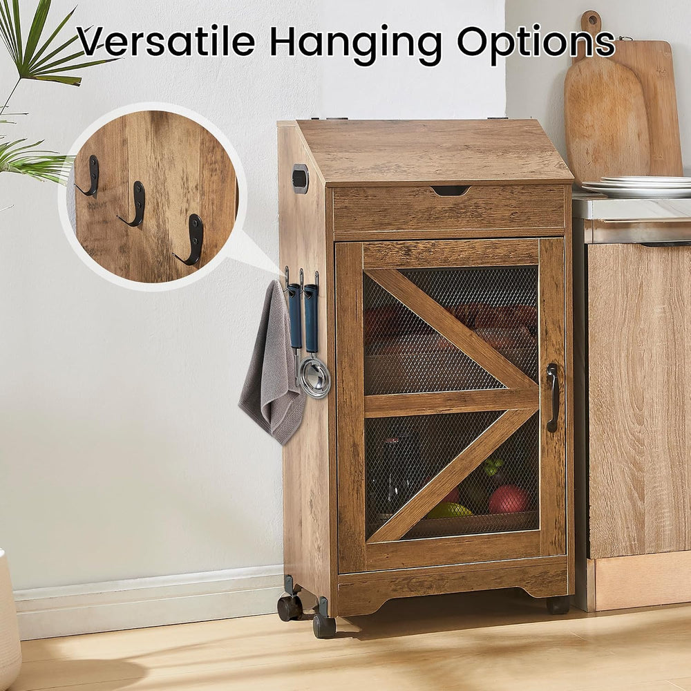 Potato Storage Bin, Movable Potato and Onion Storage Bin for Pantry(Walnut)