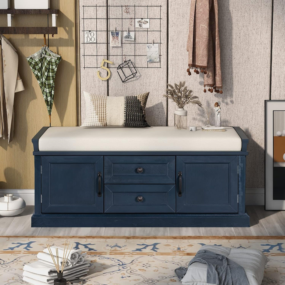 42.5″ Storage Bench with 2 Drawers and 2 Cabinets, Entryway Shoe Rack w/Remov...