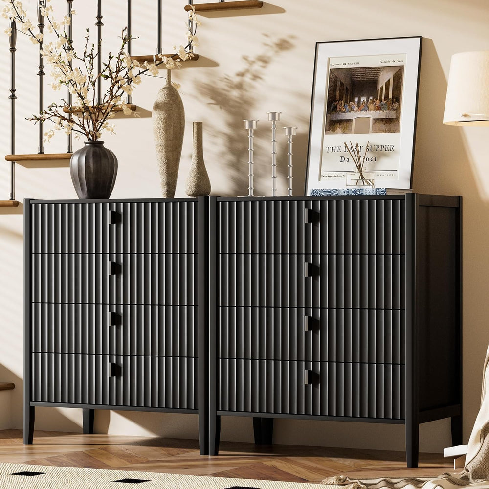 Furniway Black 4 Drawer Dresser, 31.5" Wide Modern Chest of Drawers with...