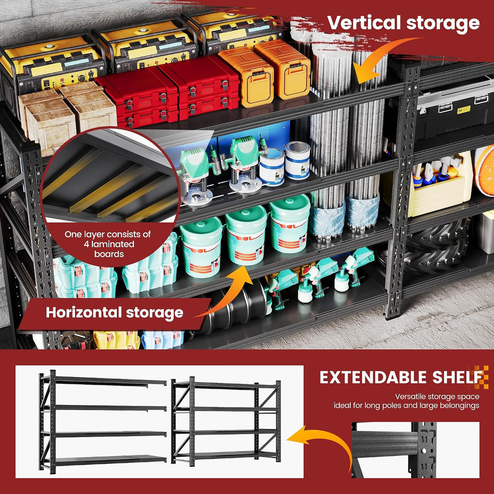 60" Wide Storage Shelves, 5000LBS Garage Shelving Heavy Duty, Standing S...