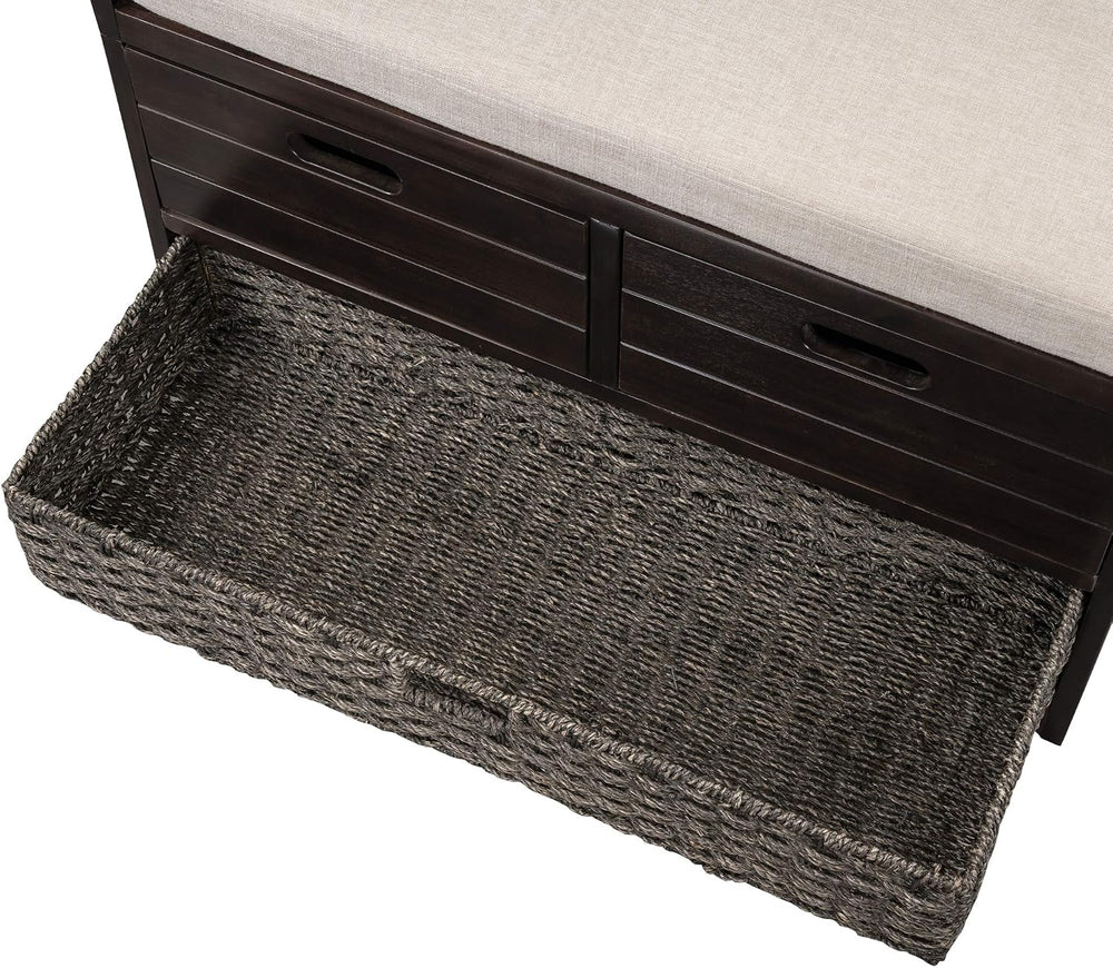 SOFTSEA Storage Bench Upholstered Storage Ottoman with Removable Basket and 2...