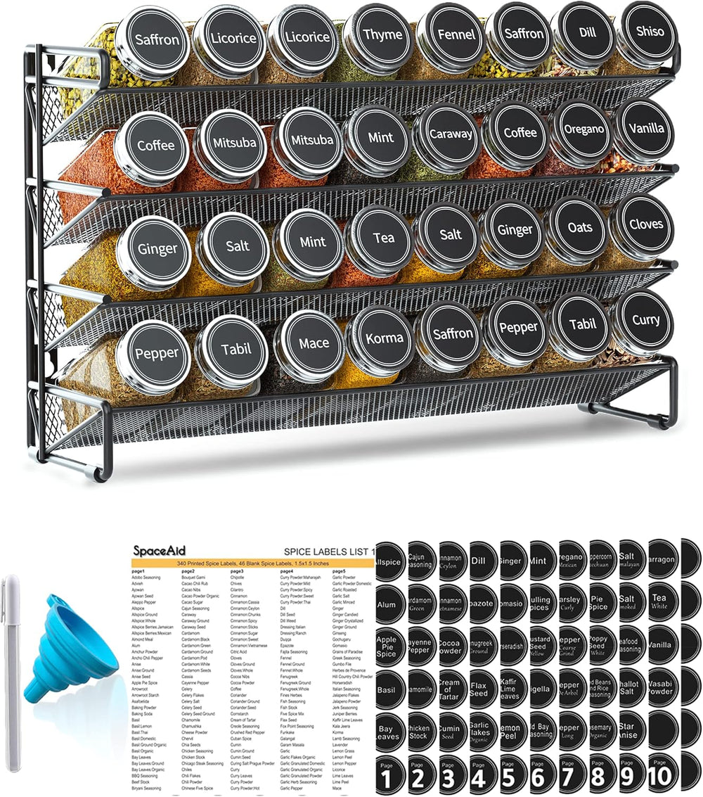 SpaceAid Spice Rack Organizer with 32 Spice Jars, 386 Spice Labels, Chalk Mar...
