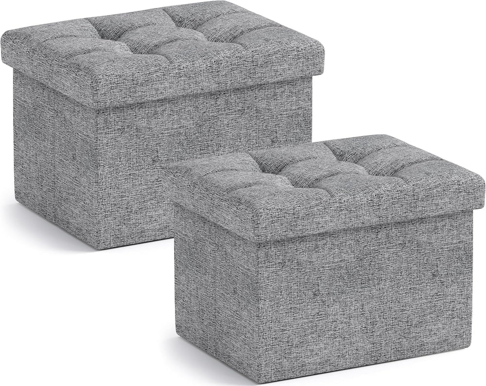 Ornavo Home Small Storage Ottoman, Foldable Collapsible Rectangle Linen Ottoman