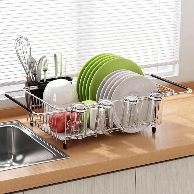 JASIWAY Dish Drying Rack in Sink, Expandable Stainless Steel Dish Drainers - Image 7