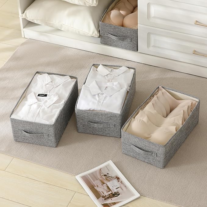 Linen Folding Storage Bins, 3 Pack Large Storage Baskets, Clothing Storage Bins - Image 9