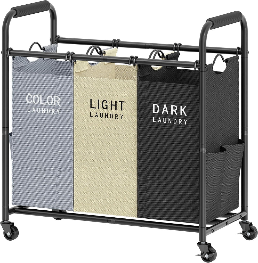 Tajsoon 3 Bag Laundry Sorter Cart, Laundry Hamper 3 Section, 3 Colors