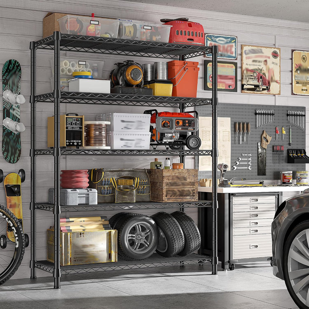 REIBII 1984LBS Heavy Duty Wire Shelving Unit with Wheels, 75.2" H Storag...