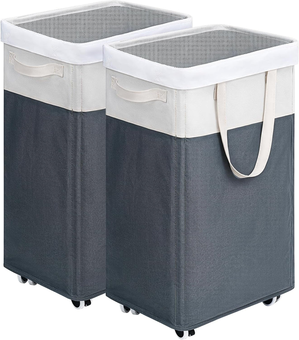 Goodpick 2-Pack Rolling Laundry Basket with Wash Bag, Hamper for Dorm, 75L