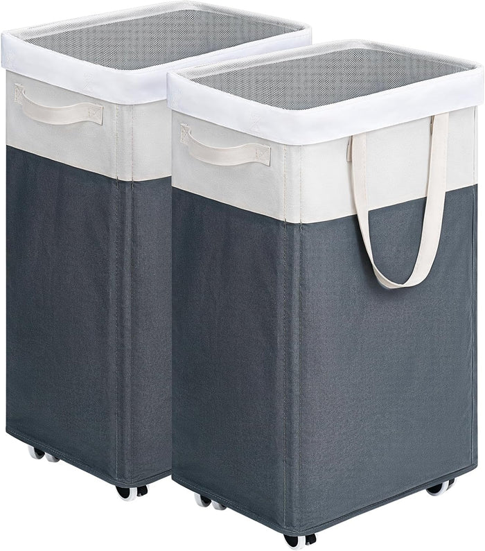 Goodpick 2-Pack Rolling Laundry Basket with Wash Bag, Hamper for Dorm, 75L