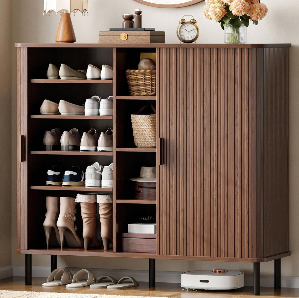 ONBRILL 48" Large Shoe Cabinet with 2 Sliding Doors & Open Storage, ...
