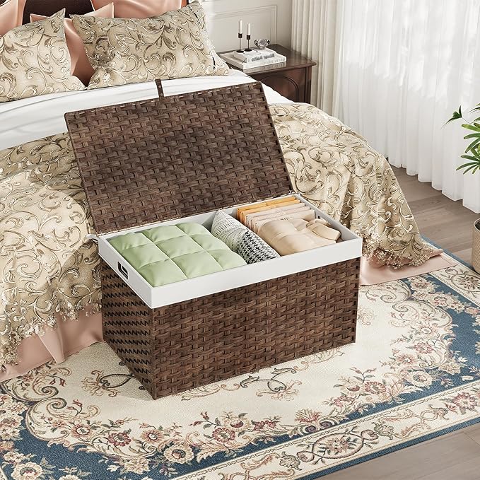 HOOBRO Storage Basket with Lid, 42.3 Gallon Wicker Basket, Handwoven Blanket