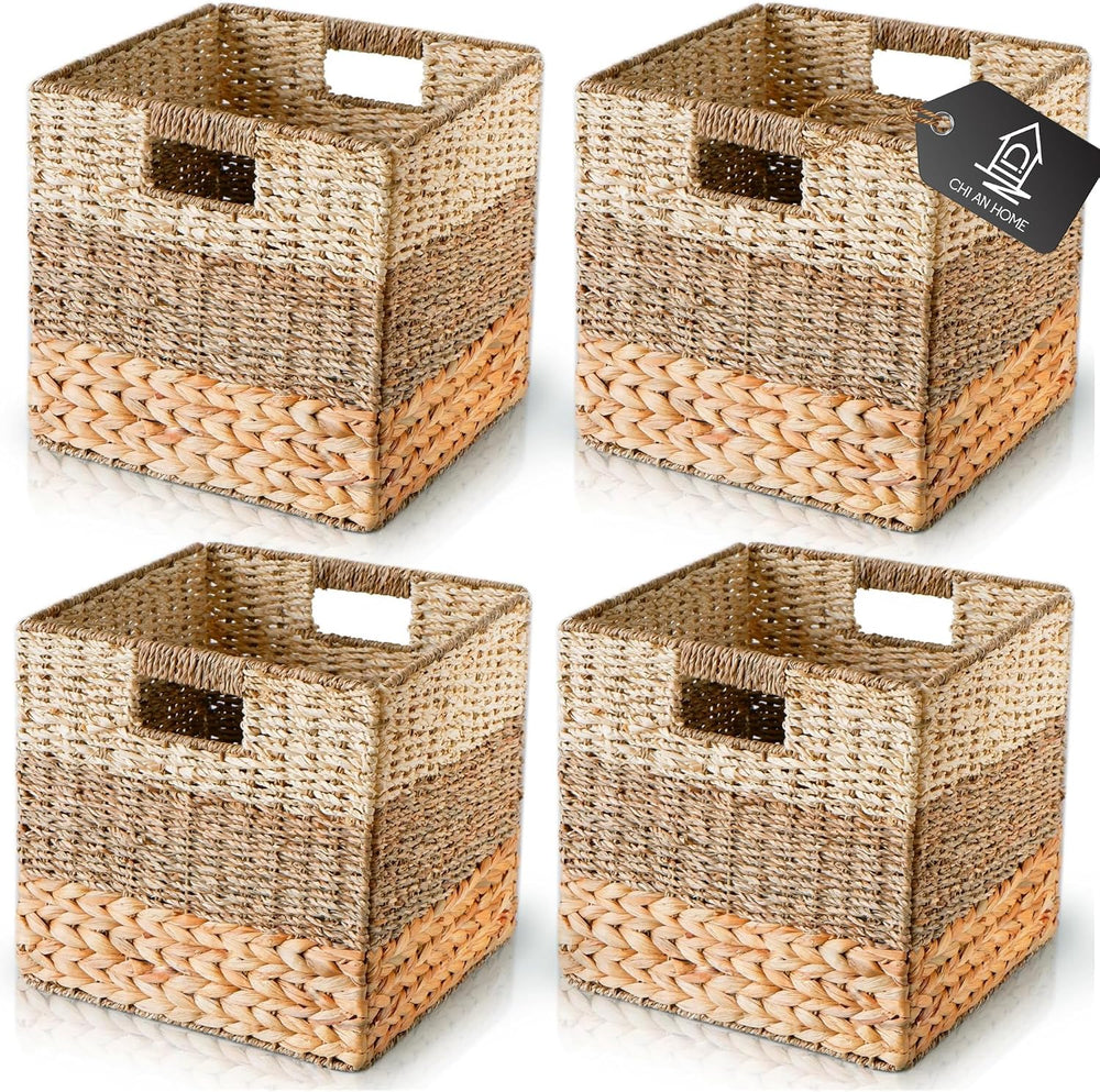 CHI AN HOME 12x12 Baskets for Cube Storage, Wicker Cube Storage Bins Set 4