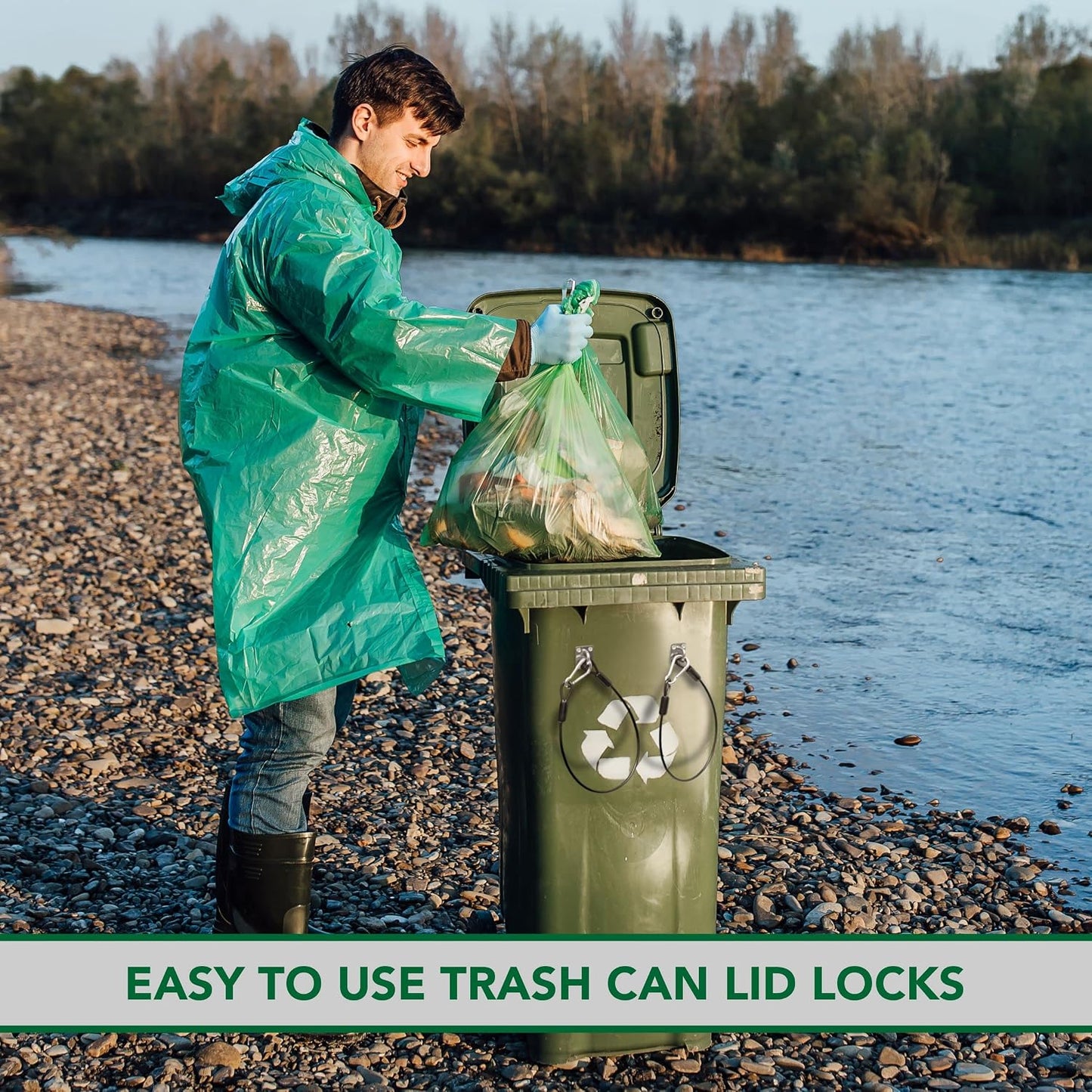 TonGass Garbage Trash Can Lock with Wire Ropes Stainless Steel Hasps | Garbage Lid Lock for Squirrel Bear Proof, Universal Trash Can Lock for Animals Fit for Various Garbages Bins