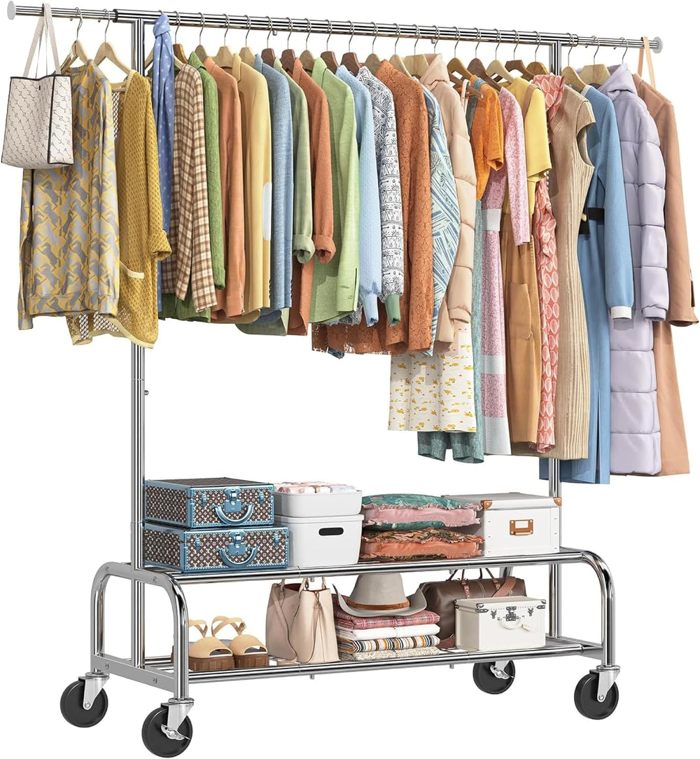 Simple Trending Heavy Duty Clothes Rack, Garment Rack with Extendable Side Ro...