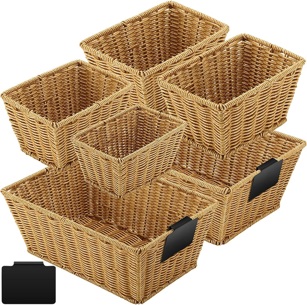 Marsui 6 Pcs Wicker Storage Baskets for Pantry Organization with Labels Handw...