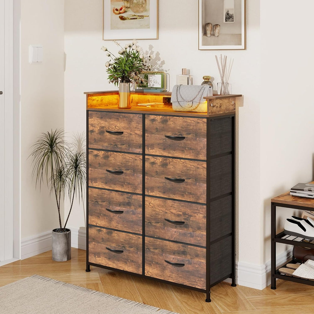 Tall Dresser for Bedroom with Charge Station 8 Drawers Dresser with LED Light...