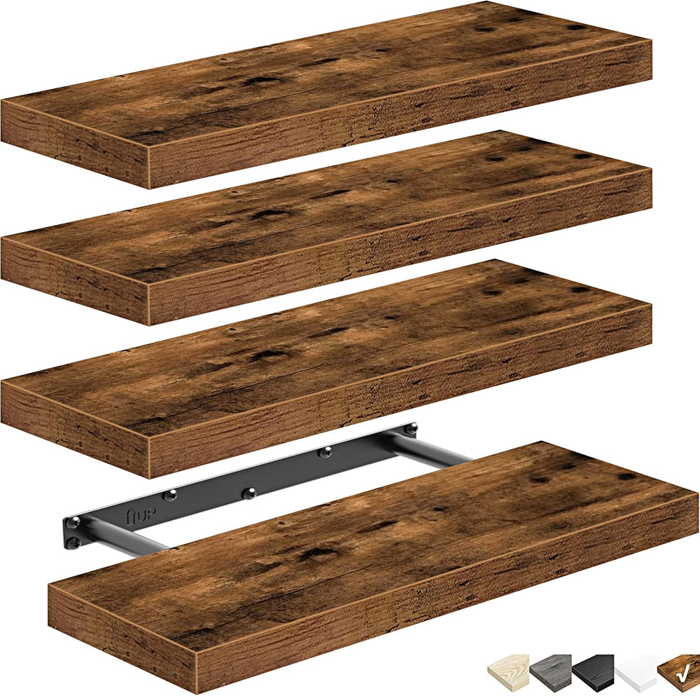 QEEIG Floating Shelves for Wall Small Shelf (Brown, Set of 4, 15.7" x 6....
