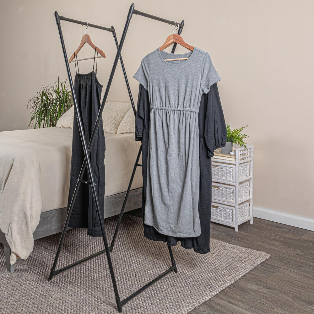 Household Essentials Valet Folding Clothes Rack, Strong Metal X-Frame, Chic D...